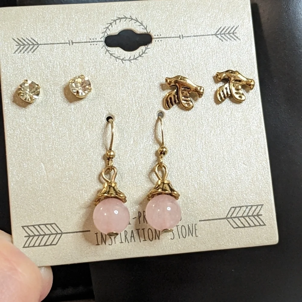 Gold Tone Inspirations Stone Set Earrings‎